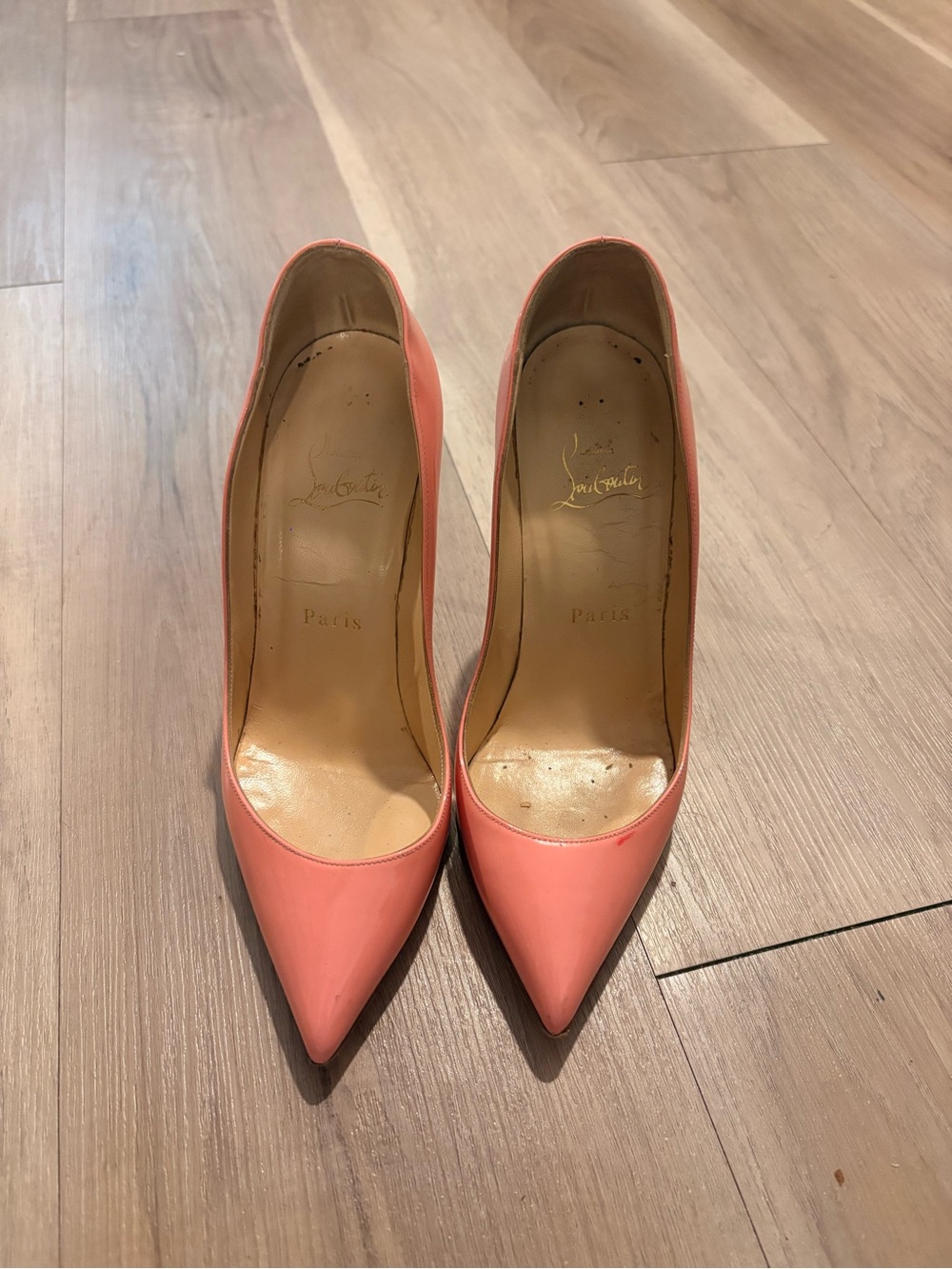 Christian Louboutin Coral Pink Pointed Leather Pumps